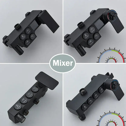 Matte black digital rainfall shower faucet set for bathroom