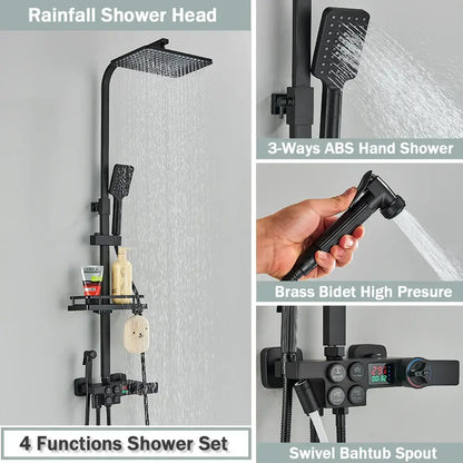 Matte black digital rainfall shower faucet set for bathroom