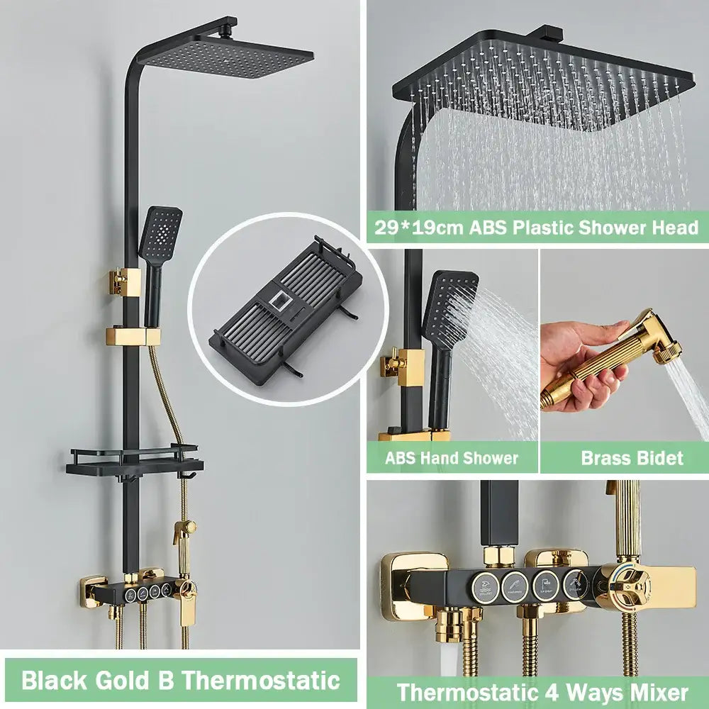 Matte black digital rainfall shower faucet set for bathroom