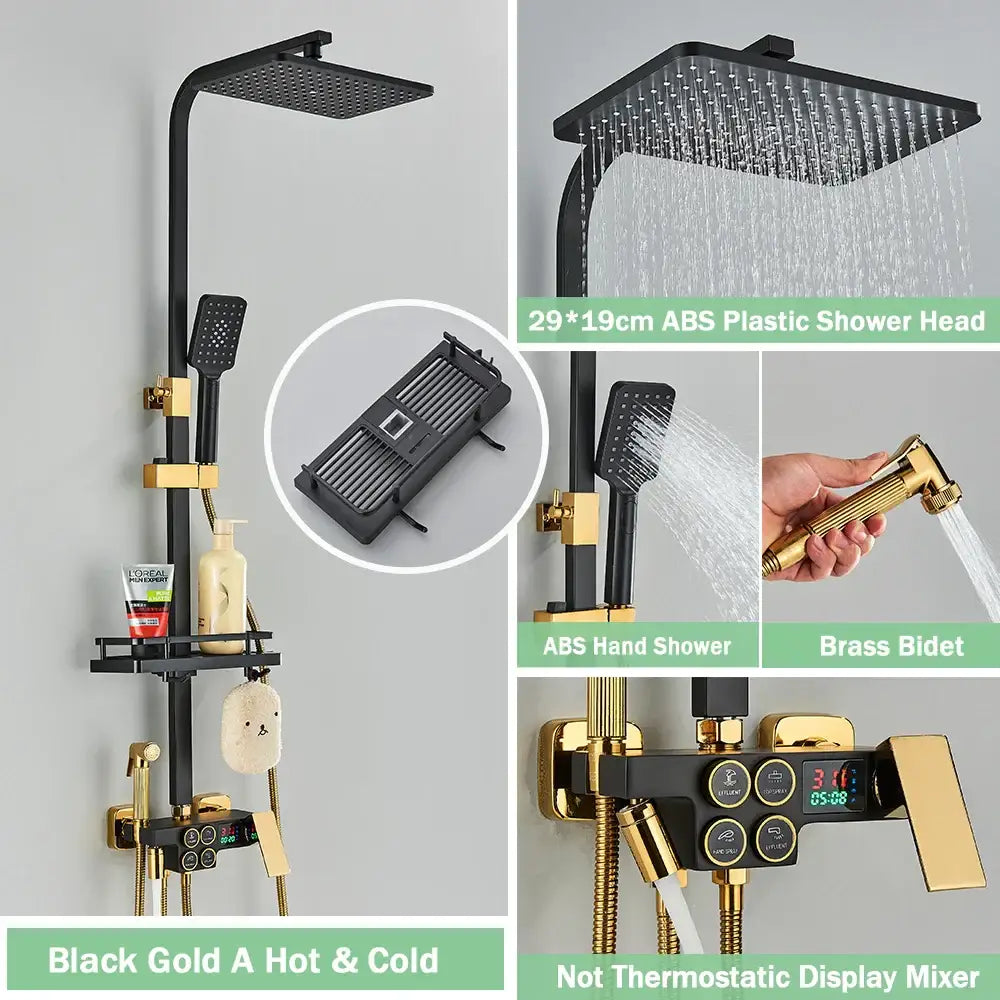 Matte black digital rainfall shower faucet set for bathroom