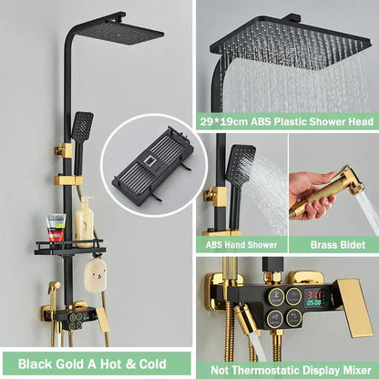 Matte black digital rainfall shower faucet set for bathroom