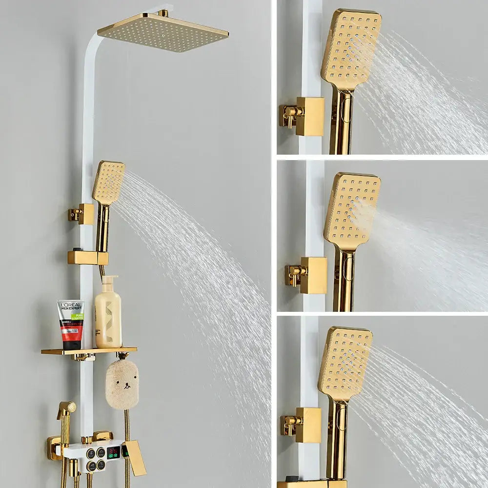 Matte black digital rainfall shower faucet set for bathroom