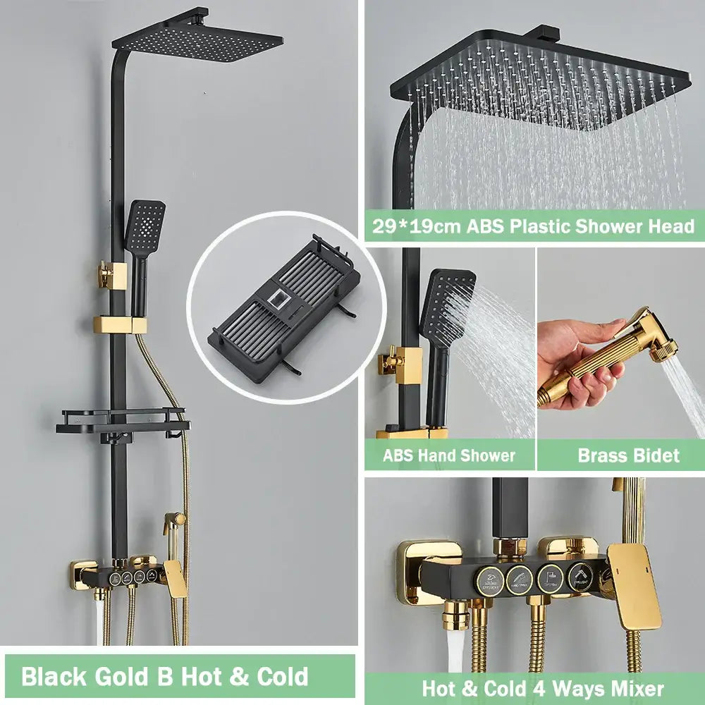 Matte black digital rainfall shower faucet set for bathroom