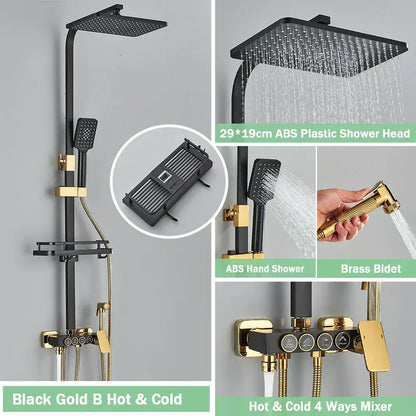 Matte black digital rainfall shower faucet set for bathroom
