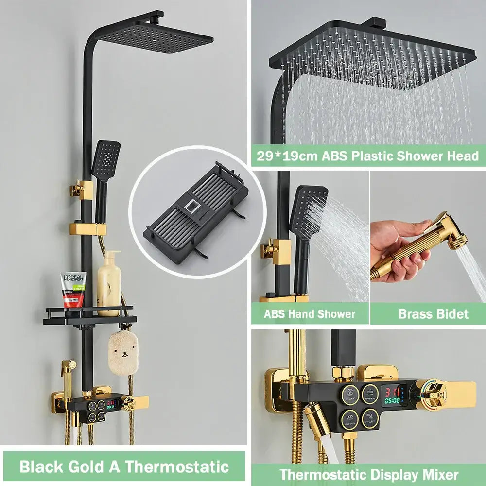 Matte black digital rainfall shower faucet set for bathroom
