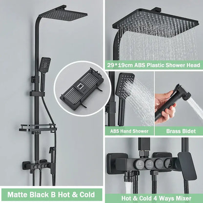 Matte black digital rainfall shower faucet set for bathroom