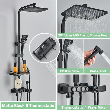 Matte black digital rainfall shower faucet set for bathroom