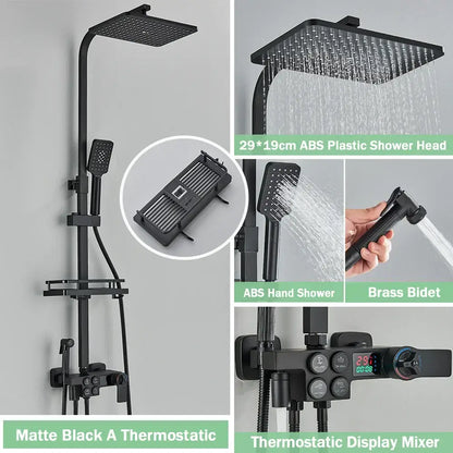 Matte black digital rainfall shower faucet set for bathroom