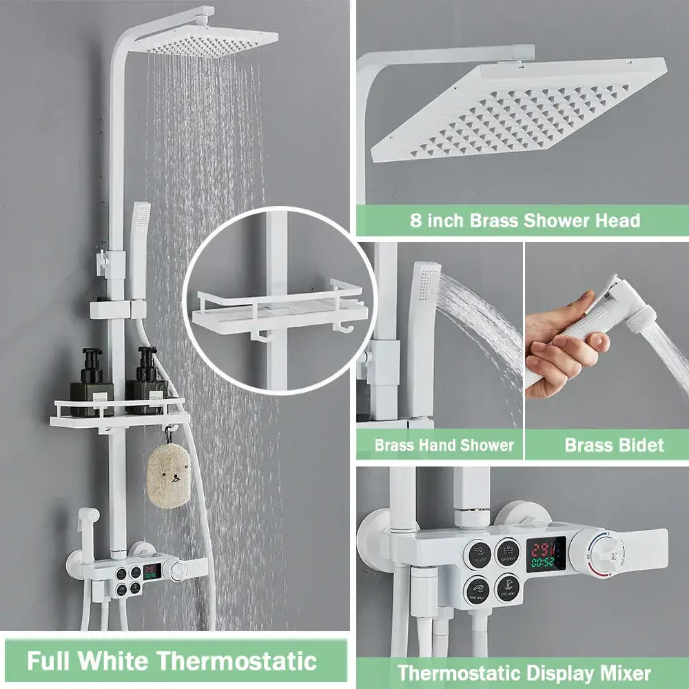 Matte black digital rainfall shower faucet set for bathroom