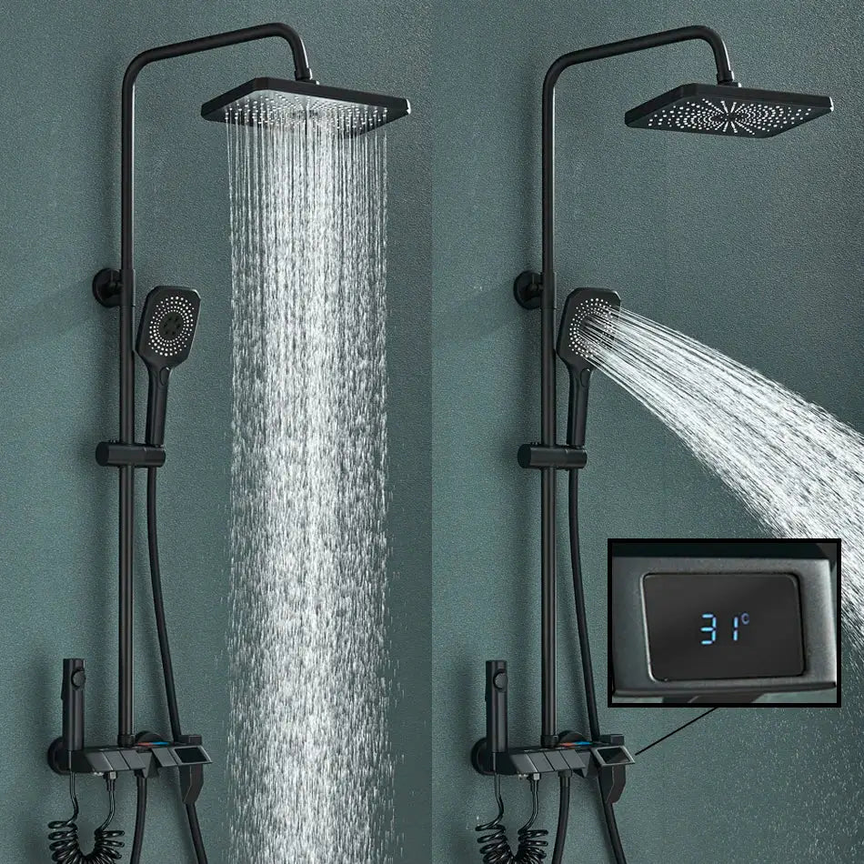 Matte black digital rainfall shower system bathroom faucet kit
