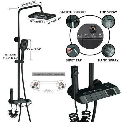 Matte black digital rainfall shower system bathroom faucet kit