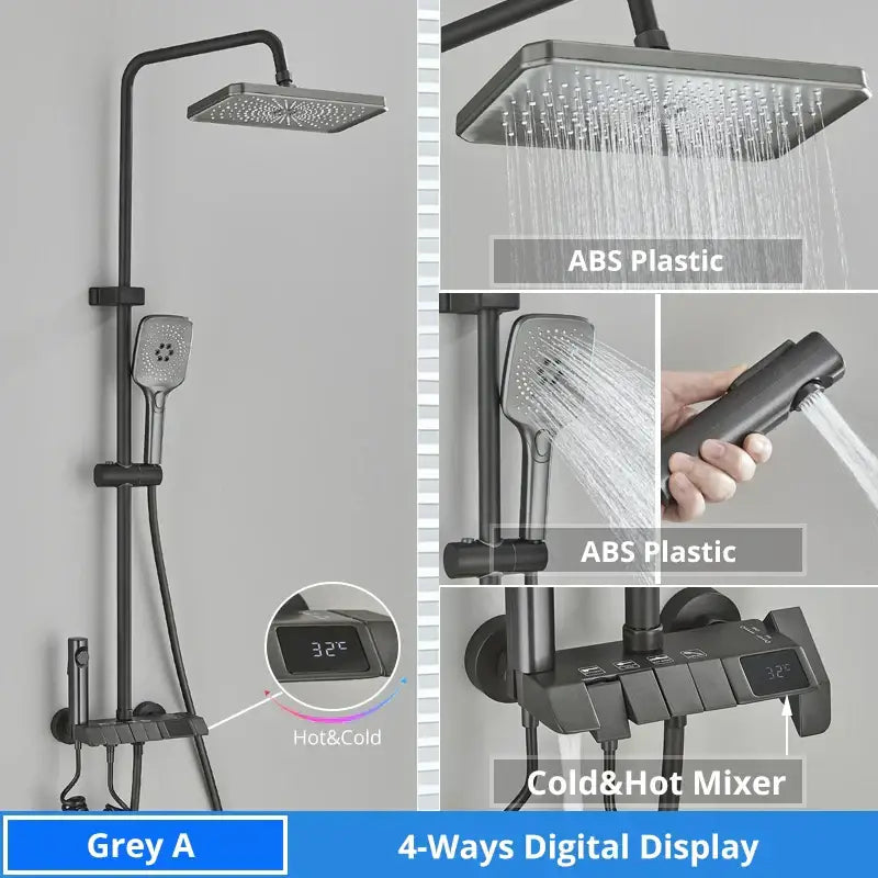 Matte black digital rainfall shower system bathroom faucet kit