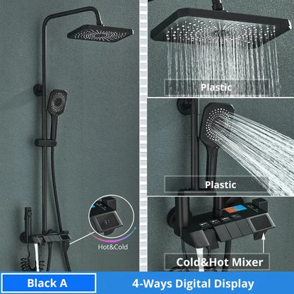 Matte black digital rainfall shower system bathroom faucet kit
