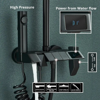 Matte black digital rainfall shower system bathroom faucet kit