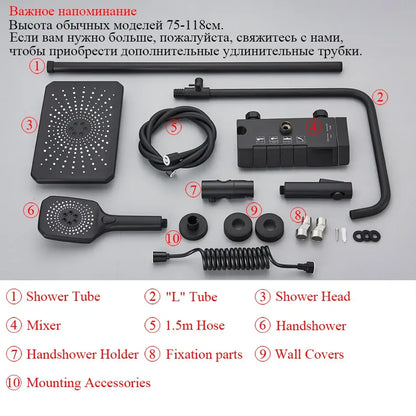 Matte black digital rainfall shower system bathroom faucet kit