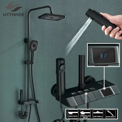 Matte black digital rainfall shower system bathroom faucet kit