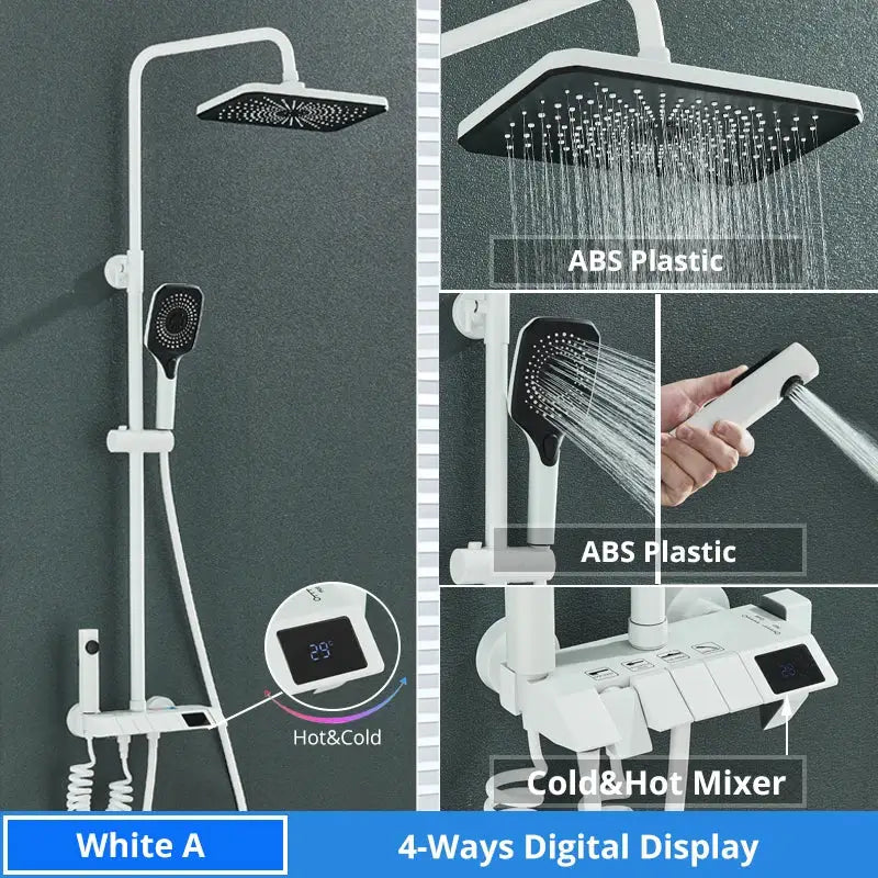 Matte black digital rainfall shower system bathroom faucet kit