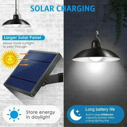 Matte black double head solar pendant light patio outdoor decor