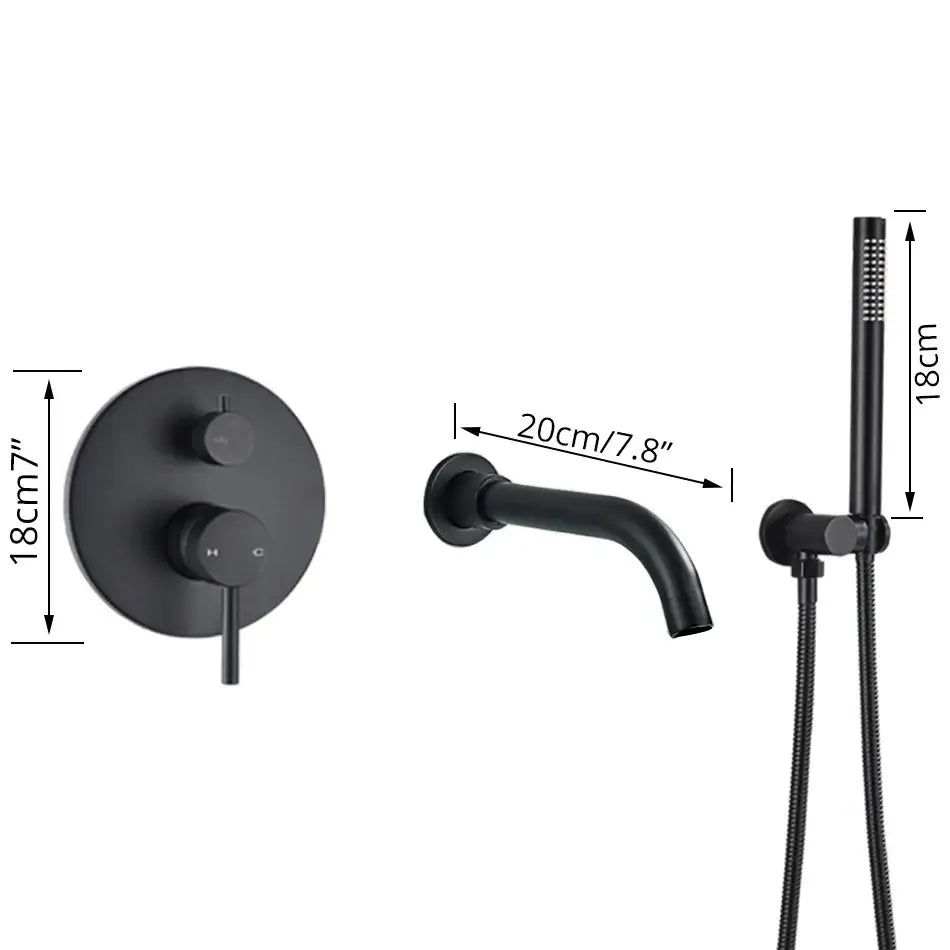 Matte black dual handle bathtub faucet set with handheld shower bathroom