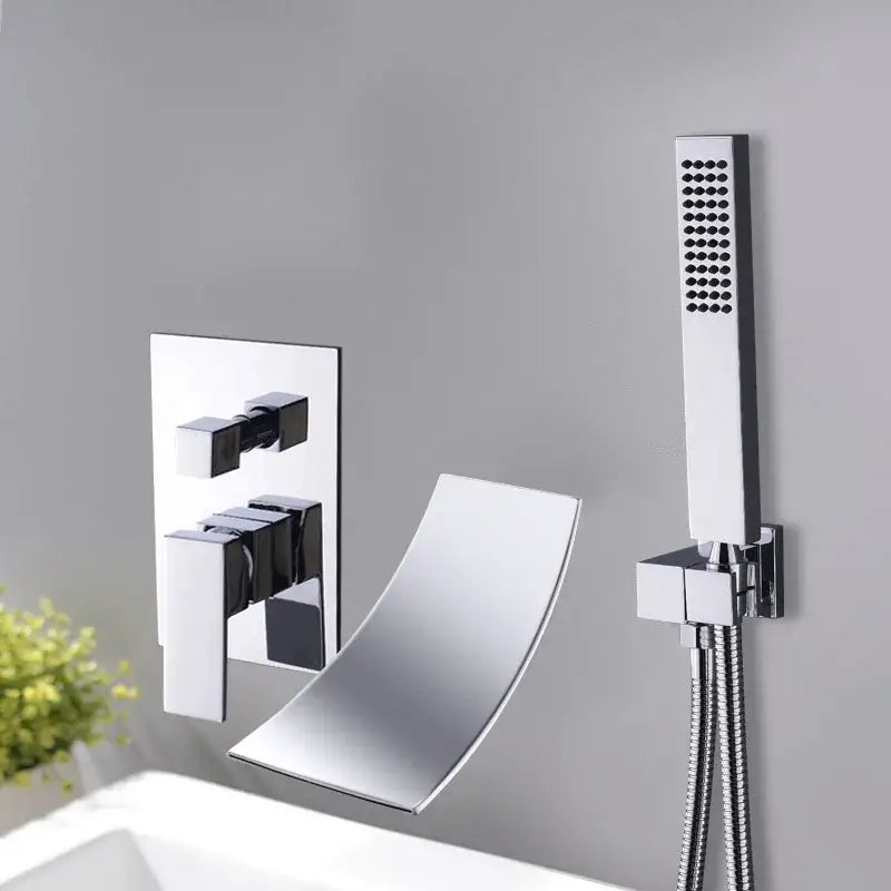 Matte black dual handle bathtub faucet set with handheld shower bathroom