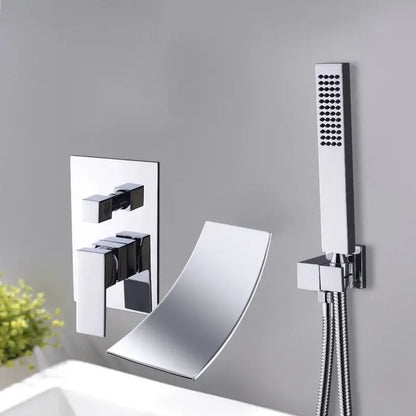 Matte black dual handle bathtub faucet set with handheld shower bathroom