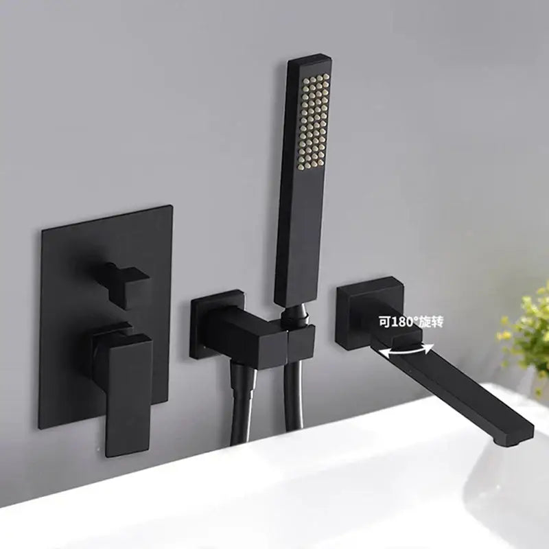 Matte black dual handle bathtub faucet set with handheld shower bathroom
