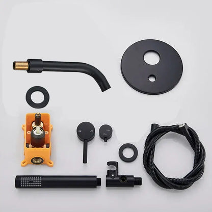 Matte black dual handle bathtub faucet set with handheld shower bathroom