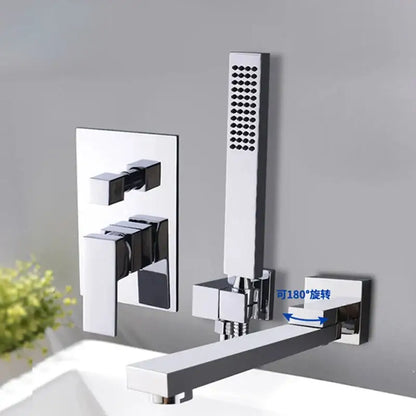 Matte black dual handle bathtub faucet set with handheld shower bathroom
