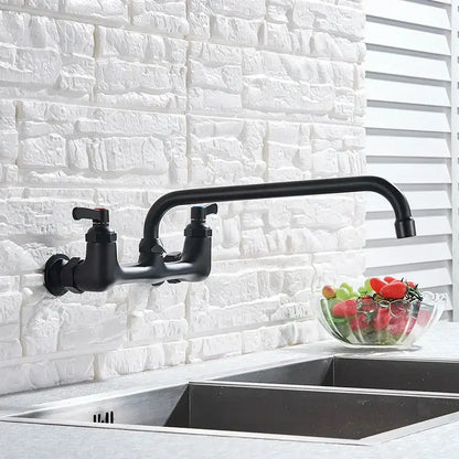 Matte black dual handle kitchen faucet with swivel hot cold water tap