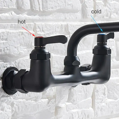 Matte black dual handle kitchen faucet with swivel hot cold water tap