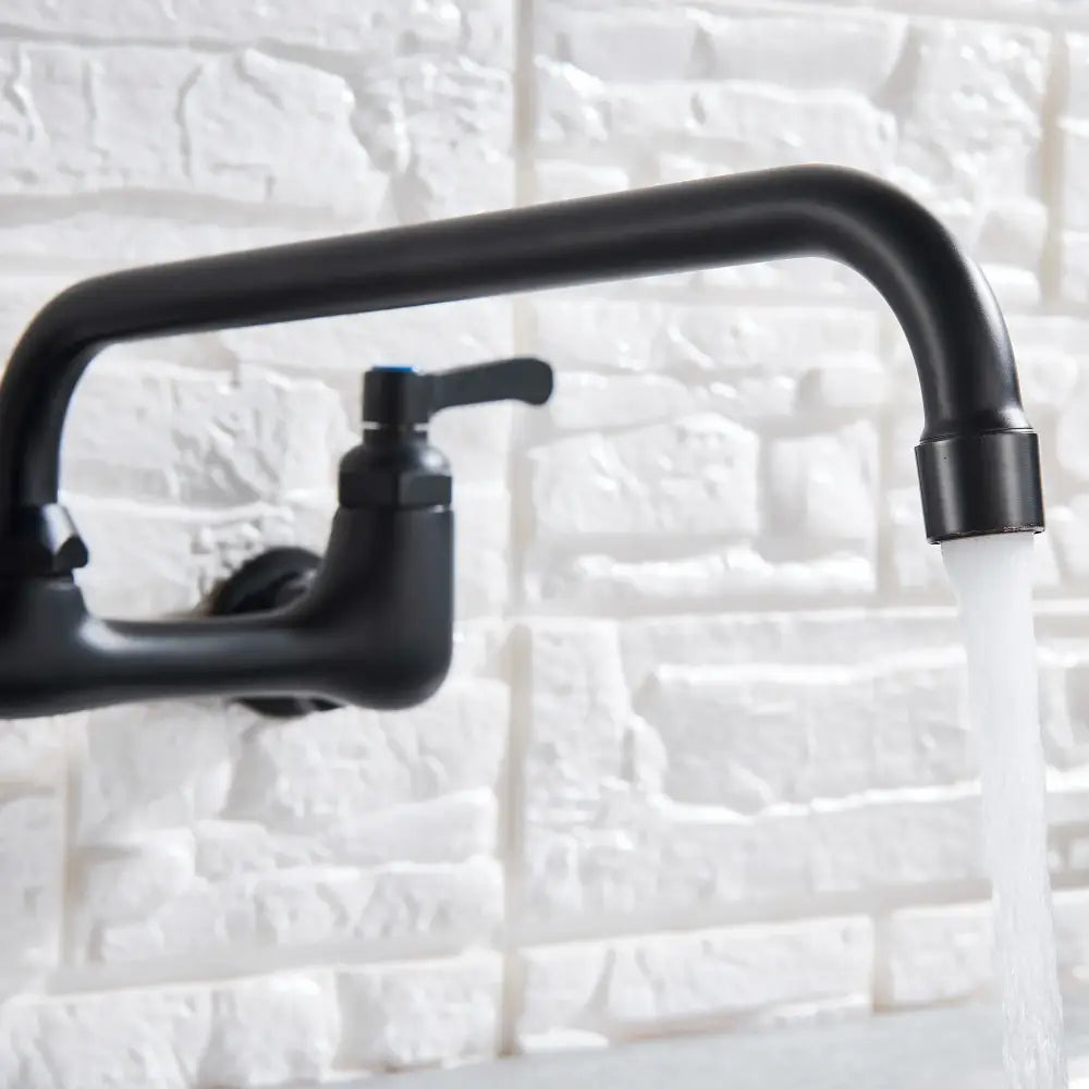 Matte black dual handle kitchen faucet with swivel hot cold water tap