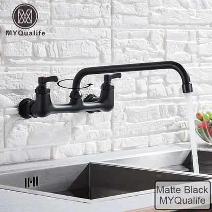 Matte black dual handle kitchen faucet with swivel hot cold water tap