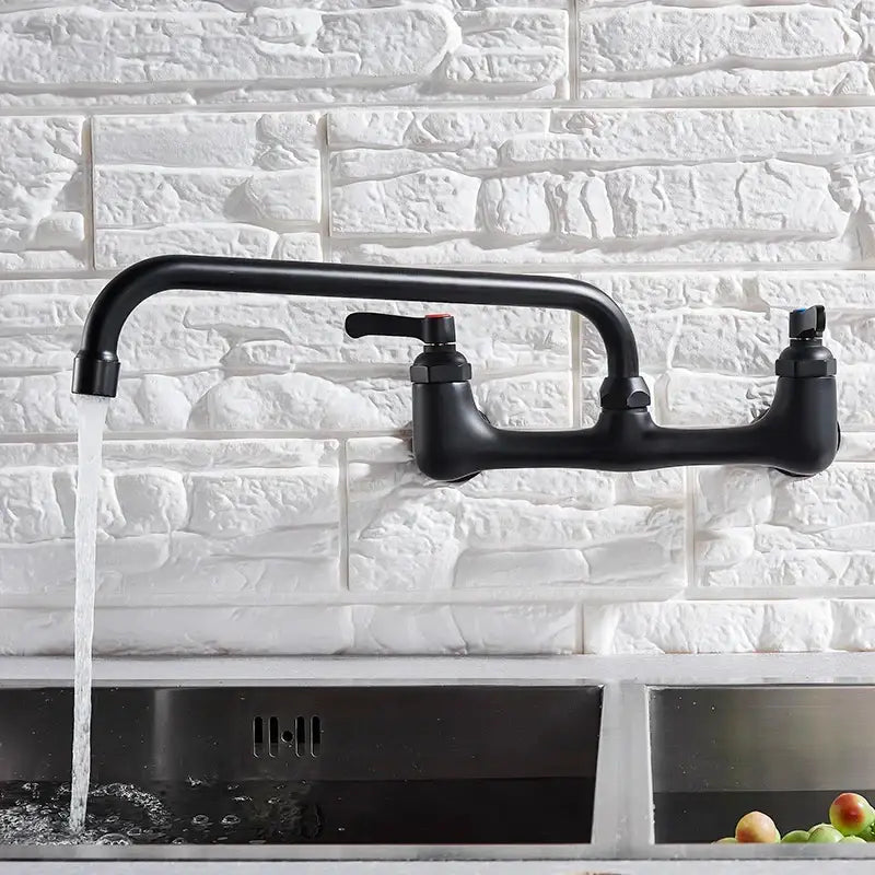 Matte black dual handle kitchen faucet with swivel hot cold water tap