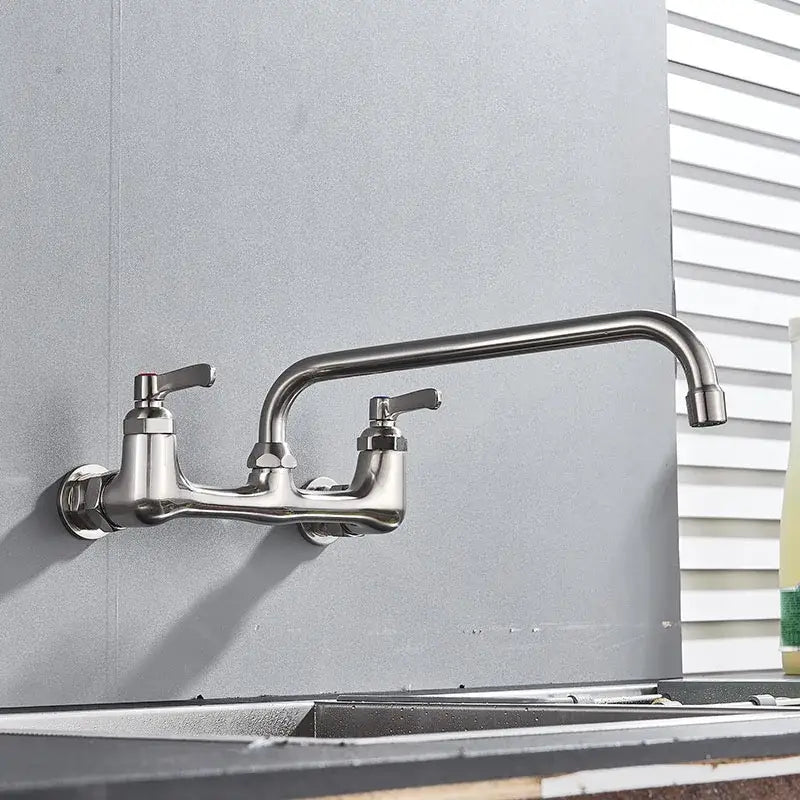 Matte black dual handle kitchen faucet with swivel hot cold water tap