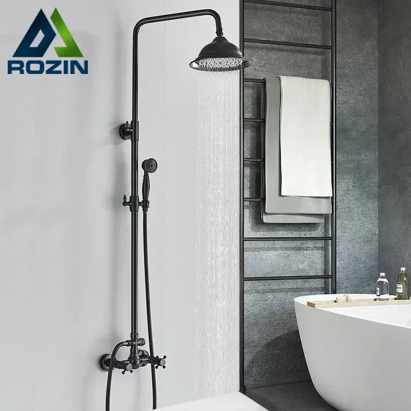 Matte black dual handle rainfall shower mixer tap bathroom set