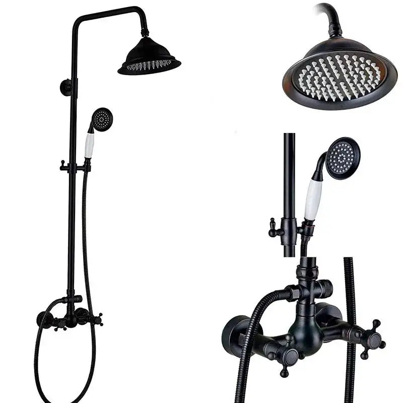 Matte black dual handle rainfall shower mixer tap bathroom set
