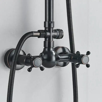Matte black dual handle rainfall shower mixer tap bathroom set
