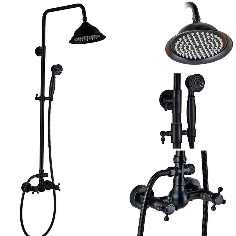 Matte black dual handle rainfall shower mixer tap bathroom set