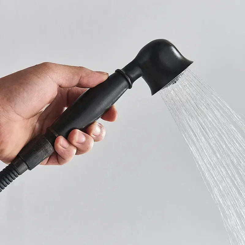 Matte black dual handle rainfall shower mixer tap bathroom set