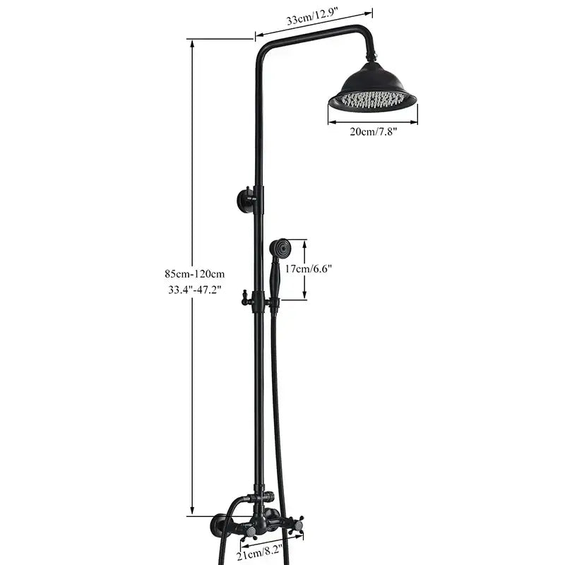 Matte black dual handle rainfall shower mixer tap bathroom set