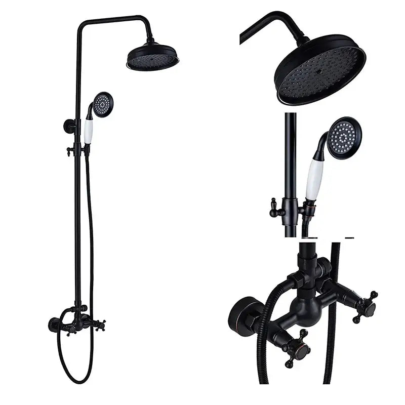 Matte black dual handle rainfall shower mixer tap bathroom set