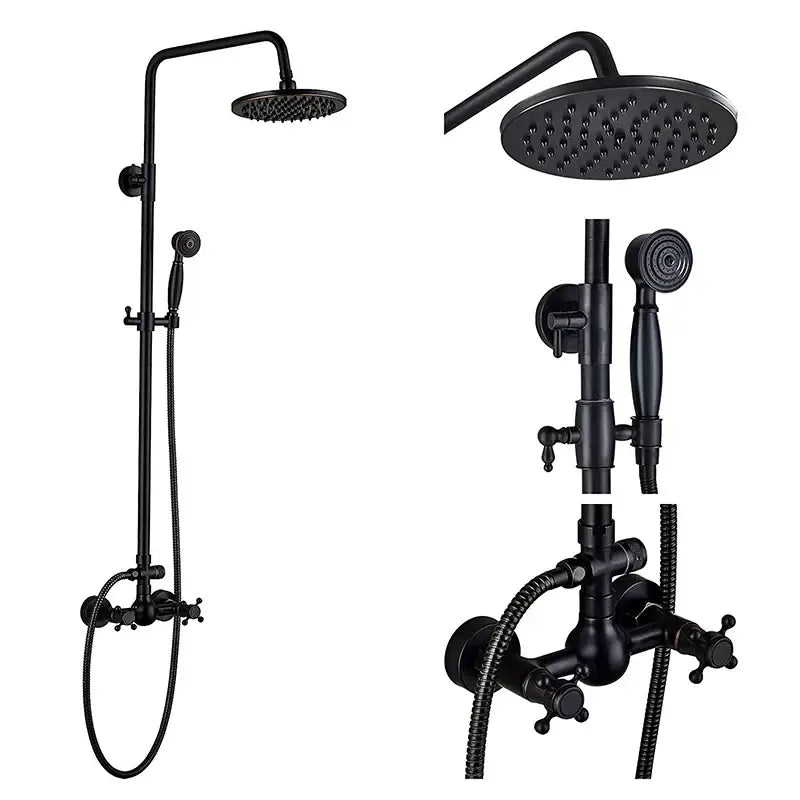 Matte black dual handle rainfall shower mixer tap bathroom set