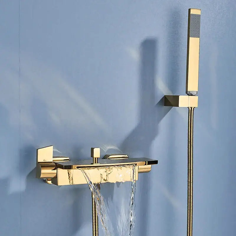 Matte black dual handle waterfall mixer tap with handshower bathroom