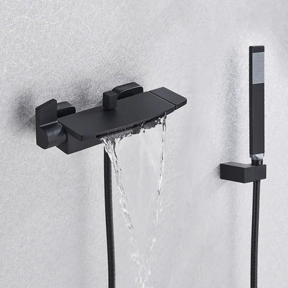 Matte black dual handle waterfall mixer tap with handshower bathroom