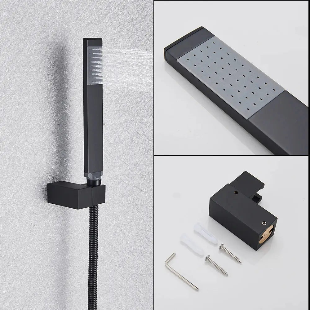 Matte black dual handle waterfall mixer tap with handshower bathroom