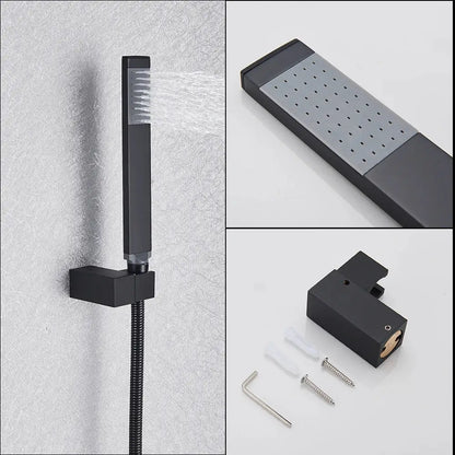 Matte black dual handle waterfall mixer tap with handshower bathroom