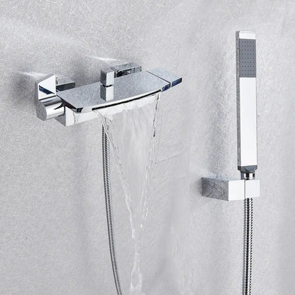 Matte black dual handle waterfall mixer tap with handshower bathroom