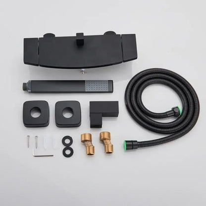 Matte black dual handle waterfall mixer tap with handshower bathroom