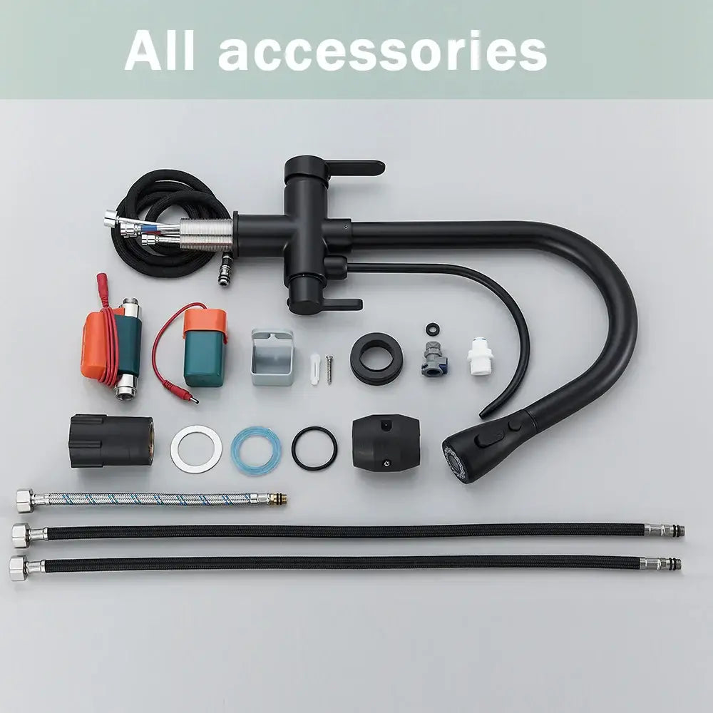 Matte black dual modes kitchen faucet with pull down sprayer