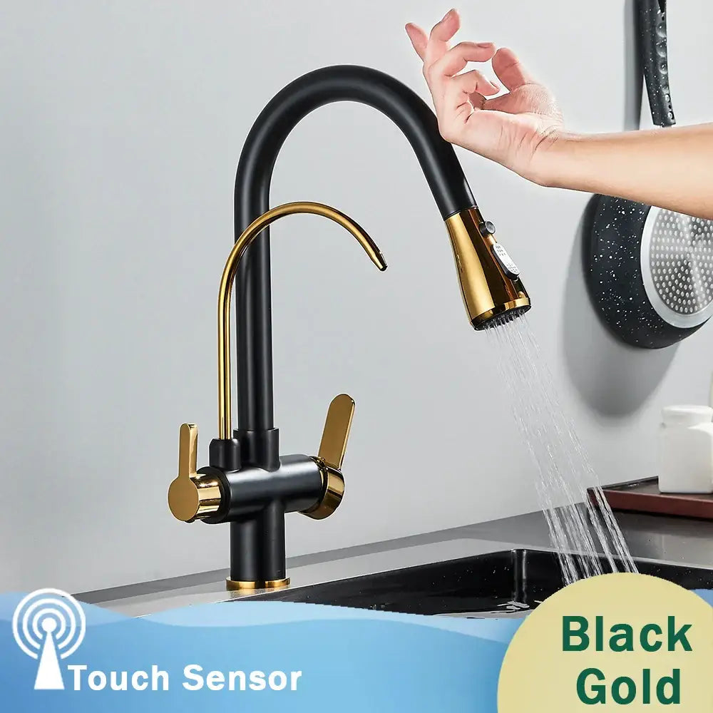 Matte black dual modes kitchen faucet with pull down sprayer